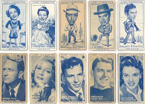 1947-49 Carreras/Turf Cigarettes "Film Star"-Themed Complete Sets Pair (2 Different) – Featuring Ronald Reagan and Frank Sinatra